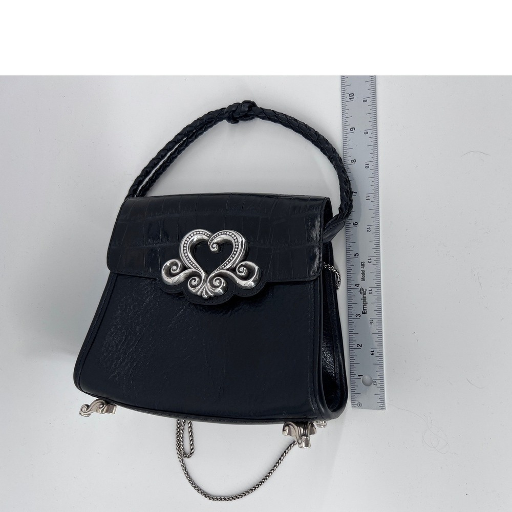 Brighton Vintage Black Croc Embossed Leather Heart Crossbody Bag 365275 - Picture 9 of 9